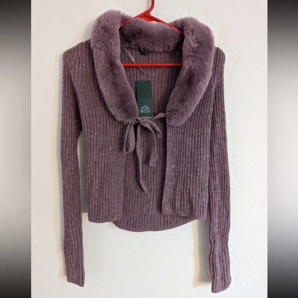 NWT Women's Juniors Wild Fable Purple Rib Knit Fur Shrug XS